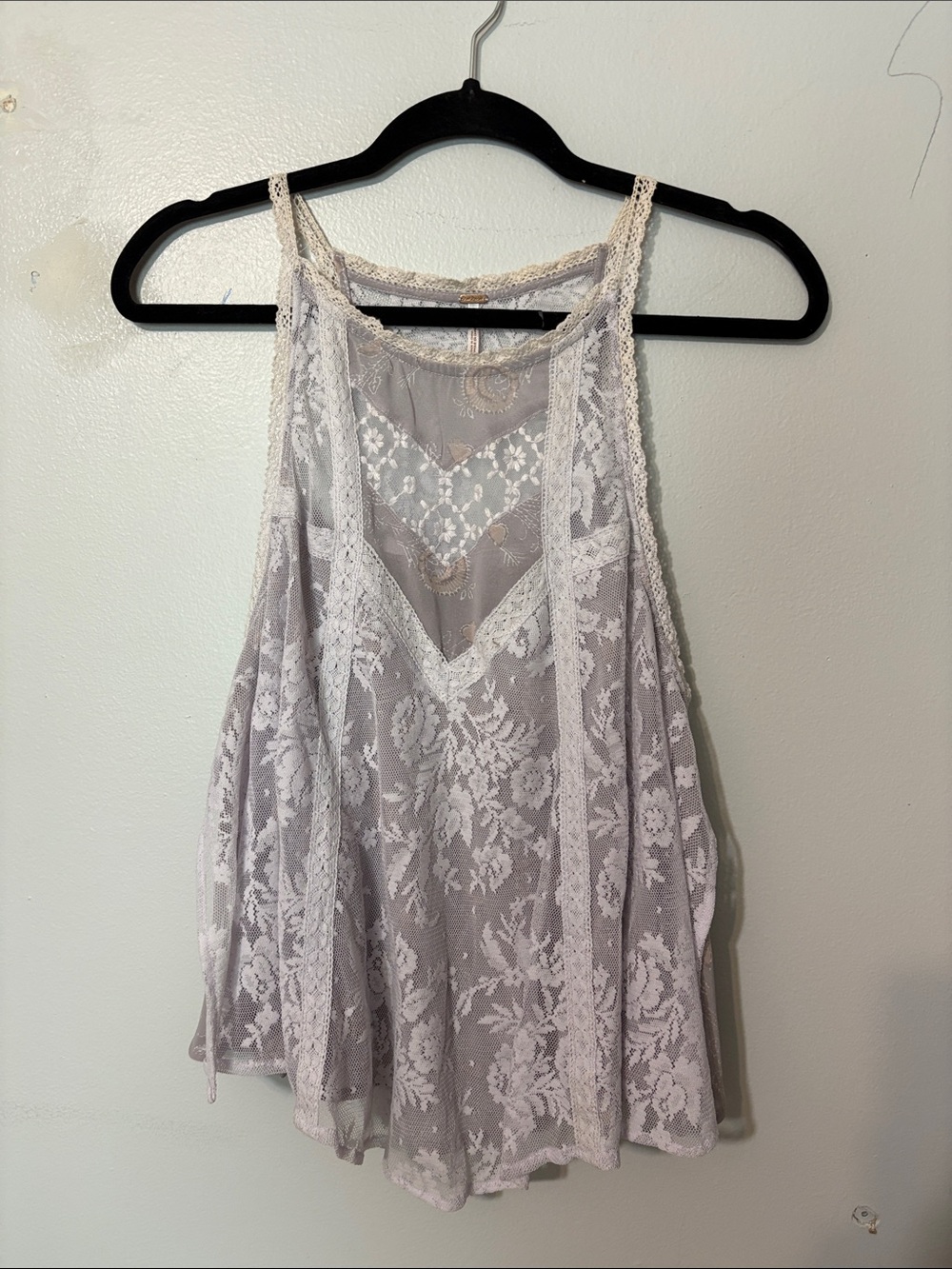 Intimately Free People XS Gray/purple Ivory Lace Voile Tunic Tank Boho Layering - Picture 2 of 6
